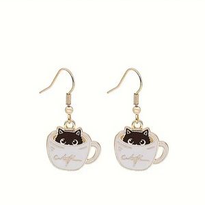 Sale! Perfect Morning Earrings (Coffee & Kitty Cats)